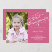 スクリスタイリッシュプトファーストコミュニオン招待状-ピンク 招待状 (正面/裏面)