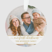 スクリスタイリッシュプト初めてのクリスマス金ゴールドファミリ オーナメント (正面)