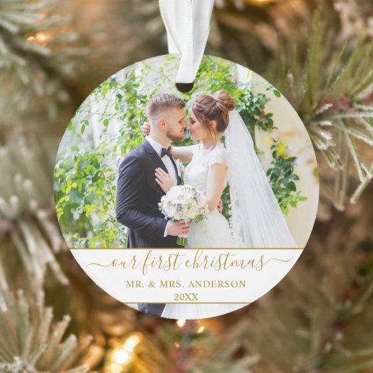 スクリスタイリッシュプト初めてのクリスマス金ゴールド オーナメント (ツリー)