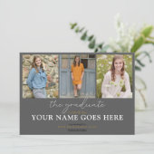 スクリスタイリッシュプト木炭グレー写真卒業 招待状 (スタンド正面)