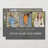 スクリスタイリッシュプト木炭グレー写真卒業 招待状 (正面/裏面)