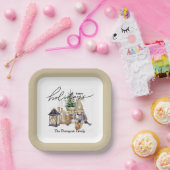 スクリスタイリッシュプト水彩サンタホワイトベージュ ペーパープレート (パーティー)