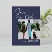 スクリスタイリッシュプト |ネイビー&シ結婚ルバーの写真 箔招待状 (立ち正面)