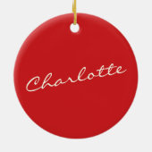 スクリパーソナライズされたプトタイポグラフィ名クリスマスレッド セラミックオーナメント (裏面)