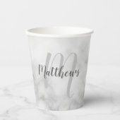 スクリパーソナライズされたプトモノグラムと名前白大理石 紙コップ (正面)