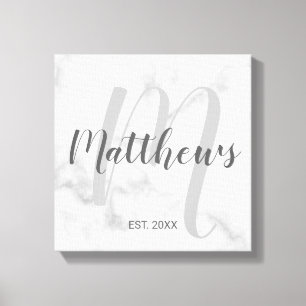 スクリパーソナライズされたプトモモダンノグラムとファミリ名 キャンバスプリント