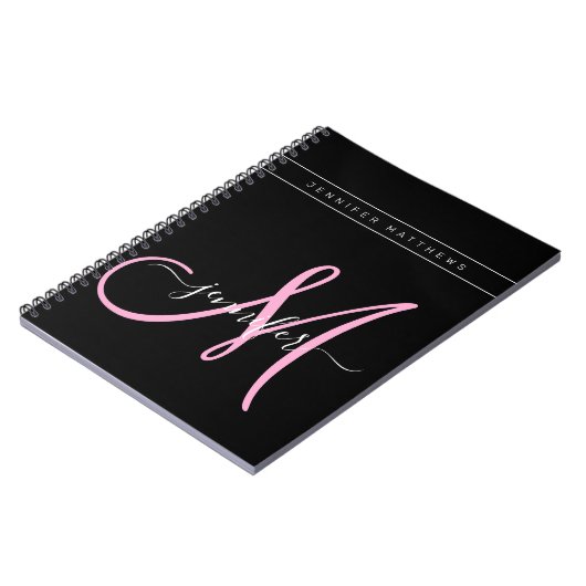 スクリパーソナライズされたプト黒ピンクモノグラム ノートブック (左側)