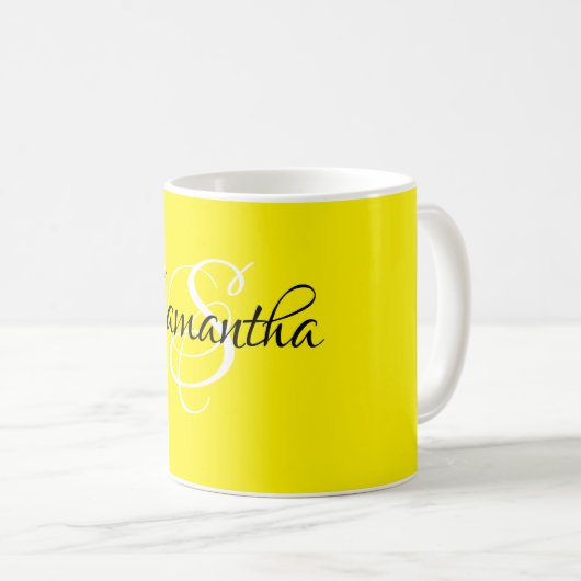 スクリファンシープカスタマイズト黄色とモノグラム コーヒーマグカップ (正面右)