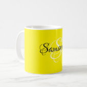 スクリファンシープカスタマイズト黄色とモノグラム コーヒーマグカップ (正面左)