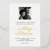 スクリファンシープトと写真 |結婚金ゴールド 箔招待状 (正面)