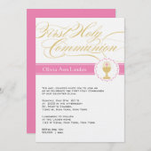スクリファンシープトの最初のCommunion招待状|ピンク 招待状 (正面/裏面)
