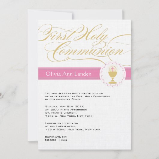 スクリファンシープトの最初のCommunion招待状|ピンク 招待状 (正面)