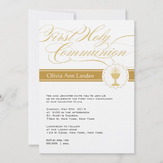 スクリファンシープトの最初のCommunion招待状|金ゴールド 招待状 (正面)