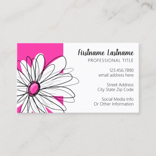 スクリプお洒落トのモダンフォント付きデイジー – ホットピンク 名刺 (正面)