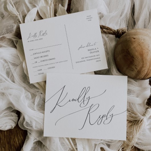 スクリプお洒落トミニマルメニュー選択RSVPポストカード ポストカード