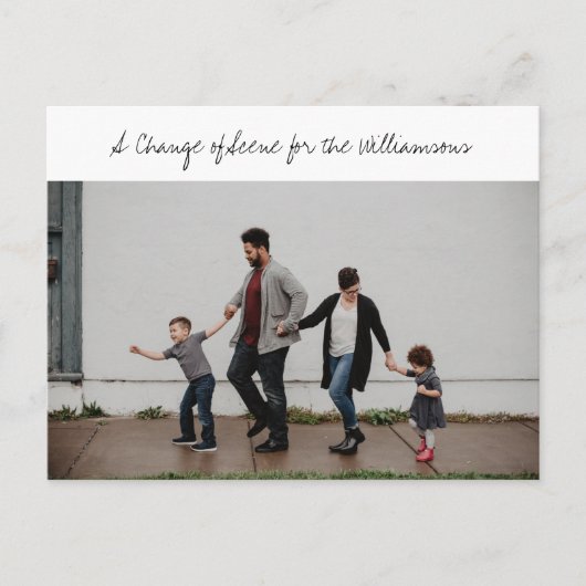 スクリプお洒落ト家族の写真の新しいホーム移動 案内ポストカード (正面)