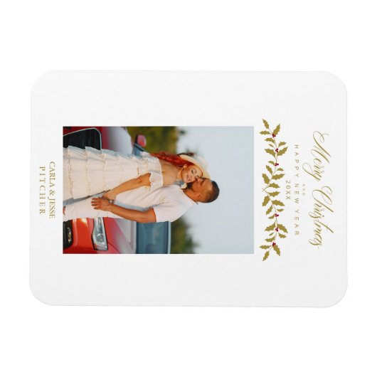 スクリプお洒落ト引用文フォトクリスマスファミリー金ゴールド マグネット (横)