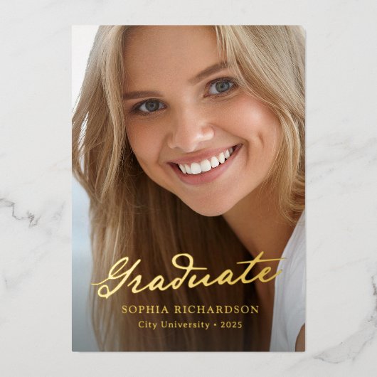 スクリプお洒落ト金箔の卒業発表 箔招待状 (正面)