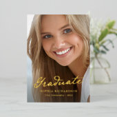 スクリプお洒落ト金箔の卒業発表 箔招待状 (立ち正面)