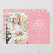 スクリプお洒落トPink First Holy Communionの写真 サンキューカード (正面/裏面)