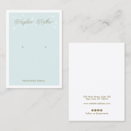 スクリプかわいらしトのライトブルー星イヤリングディスプレイ 名刺 (正面/裏面)