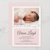 スクリプかわいらしト赤ちゃん女の子の誕生発表カード 案内状 (正面/裏面)