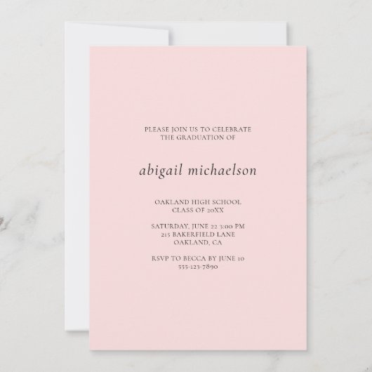 スクリプかわいらしト赤面ピンク写真卒業パーティー 招待状 (裏面)