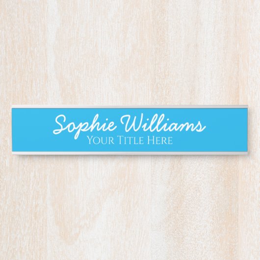 スクリプはっきりしたトの白いフォント名のタイトル(スカイブルー) サインプレート (正面)