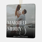 スクリプはっきりしたトの結婚初めてのクリスマスメタル セラミックオーナメント (左)