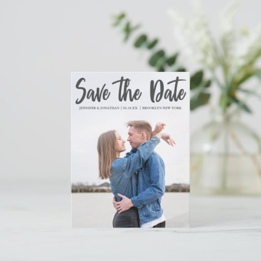 スクリプはっきりしたトの重ねモダン合わせ写真の日付の保存 ポストカード (スタンド正面)