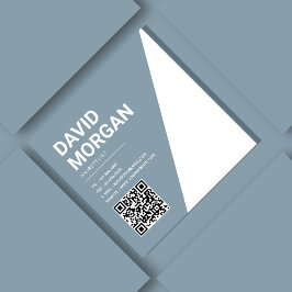 スクリプはっきりしたトタイポグラフィQrコードほこりっぽい青 スクエア名刺