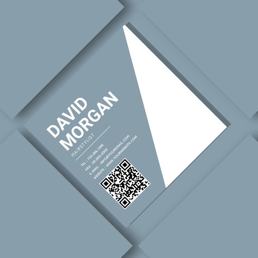 スクリプはっきりしたトタイポグラフィQrコードほこりっぽい青 スクエア名刺