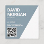 スクリプはっきりしたトタイポグラフィQrコードほこりっぽい青 スクエア名刺 (正面)