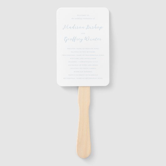 スクリプはっきりしたトパウダーブルーエレガントな結婚式プログラム ハンドファン