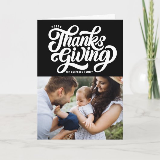 スクリプはっきりしたト黒写真ハッピー感謝祭 シーズンカード (正面)