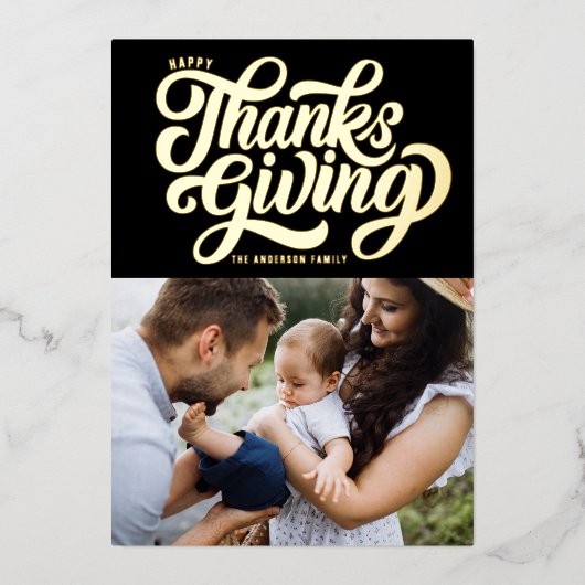 スクリプはっきりしたト黒幸せ感謝祭の写真 箔シーズンカード (正面)