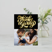 スクリプはっきりしたト黒幸せ感謝祭の写真 箔シーズンポストカード (立ち正面)