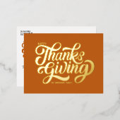 スクリプはっきりしたト・オレンジ・ハッピーサンクスギビング 箔シーズンポストカード (正面/裏面)