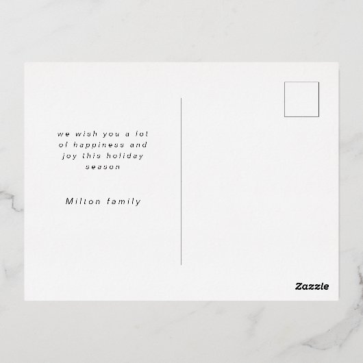 スクリプよくはしゃぐト写真ハッピーホリデーカード 箔招待状ポストカード (裏面)