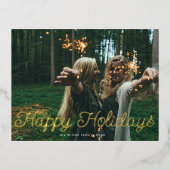 スクリプよくはしゃぐト写真ハッピーホリデーカード 箔招待状ポストカード (正面)