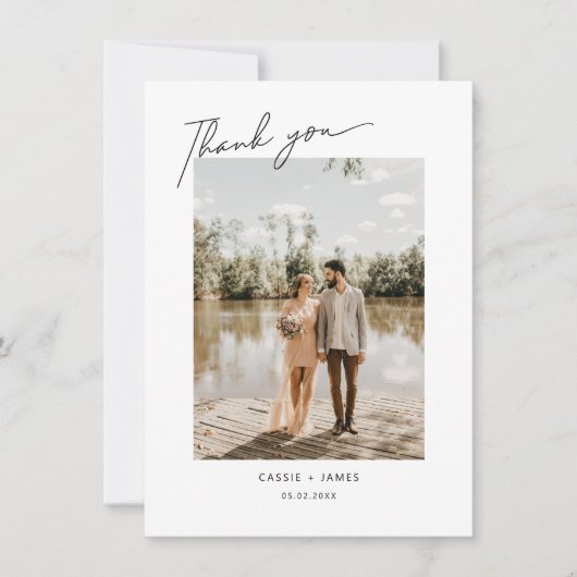 スクリプエレガントトありがとう結婚の写真カード サンキューカード (正面)