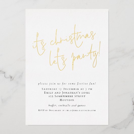 スクリプエレガントトそのクリスマスはパーティーラグジュアリー 箔招待状 (正面)