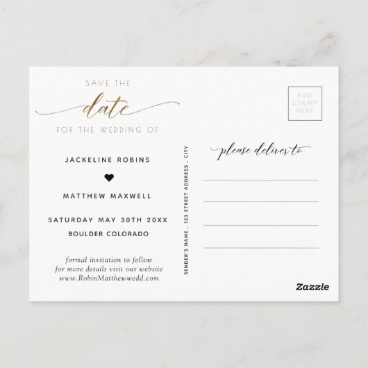 スクリプエレガントトとシンプル、結婚式の日付の保存 ポストカード (裏面)