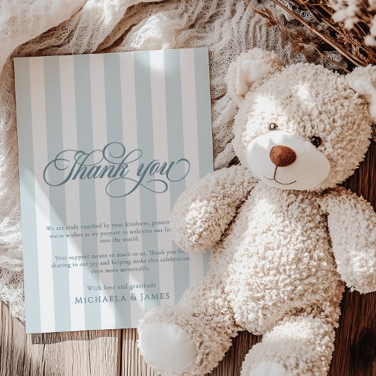 スクリプエレガントトとストライプベビーシャワー サンキューカード