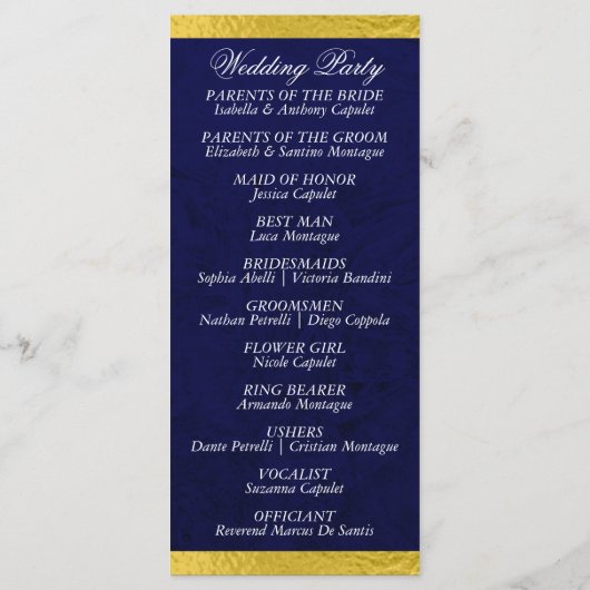 スクリプエレガントトとリボン – 青/金ゴールド結婚 プログラム (裏面)