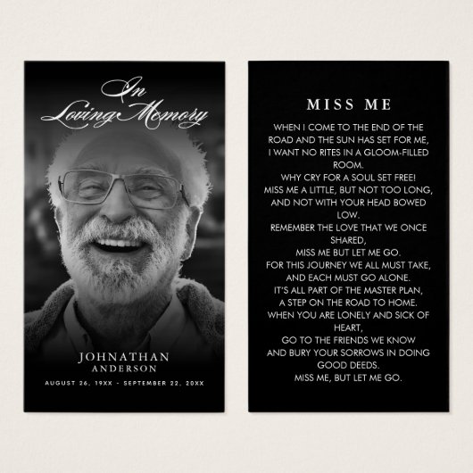 スクリプエレガントトと写真を愛するメモリ祈りの言葉カード (正面&裏面)