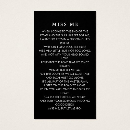 スクリプエレガントトと写真を愛するメモリ祈りの言葉カード (裏面)