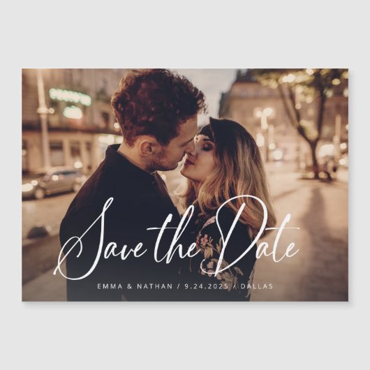 スクリプエレガントトと写真 |日付の保存 マグネット招待状 (正面)