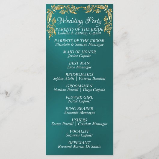 スクリプエレガントトと金ゴールド離れ-ティール(緑がかった色)結婚s プログラム (裏面)