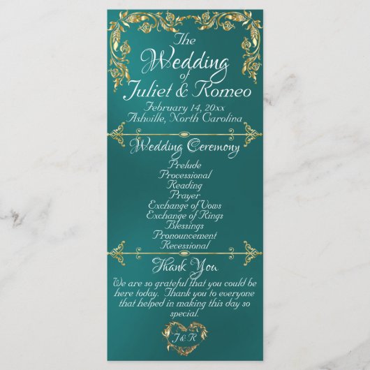 スクリプエレガントトと金ゴールド離れ-ティール(緑がかった色)結婚s プログラム (正面)